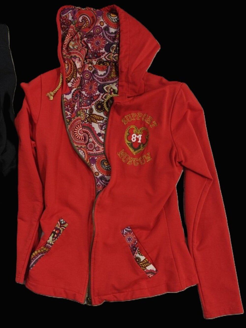 Rare Y2K Biker Hoodie Bad Girls Crew Russia 81 Support Moscow Embroidered Red